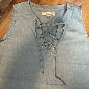 Madewell Light Denim Chambray Lace Up Shift Dress